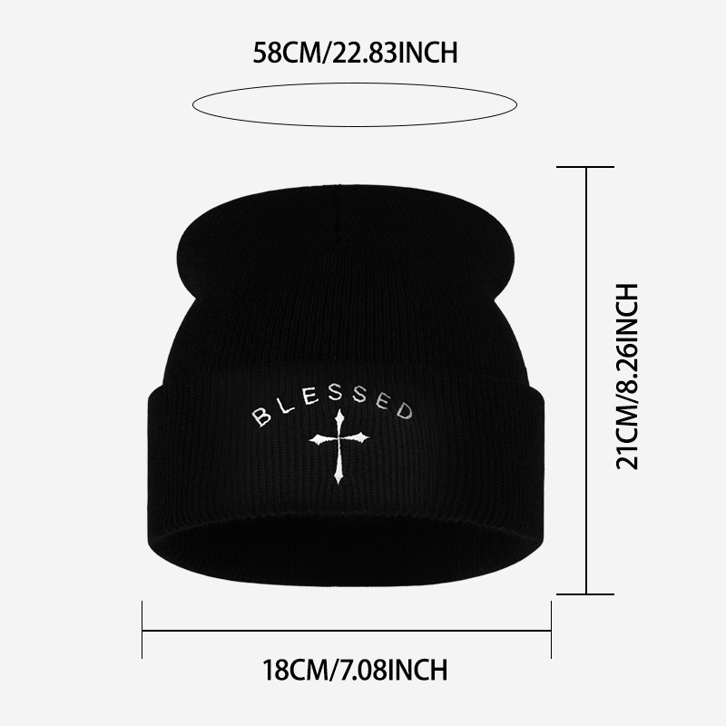 Blessed Cross Embroidered Bean - Beanie Cuffed Knit 评论和价格
