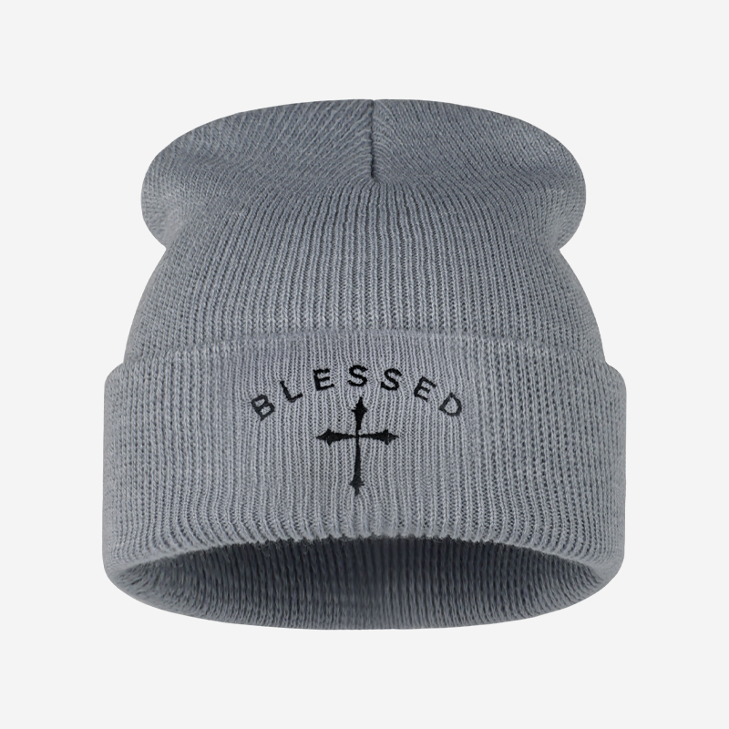 Blessed Cross Embroidered Bean - Beanie Cuffed Knit 评论和价格