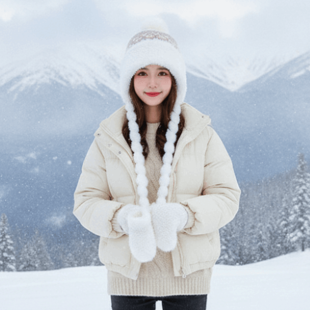 Fleece Lined Pompom Braids Hat - Trapper Hat Ear Flap 评论和价格