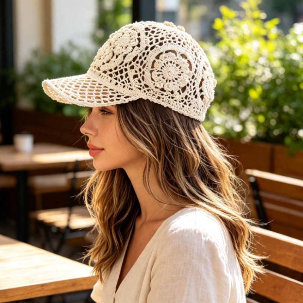 Hand Crochet Hollow Out Baseba - Baseball Cap Structured 评论和价格