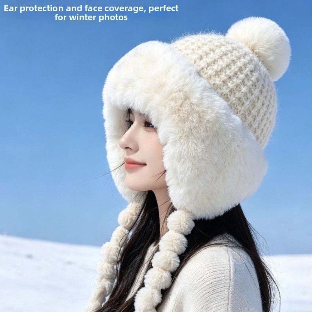 Fleece Lined Pompom Braids Hat - Trapper Hat Ear Flap 评论和价格