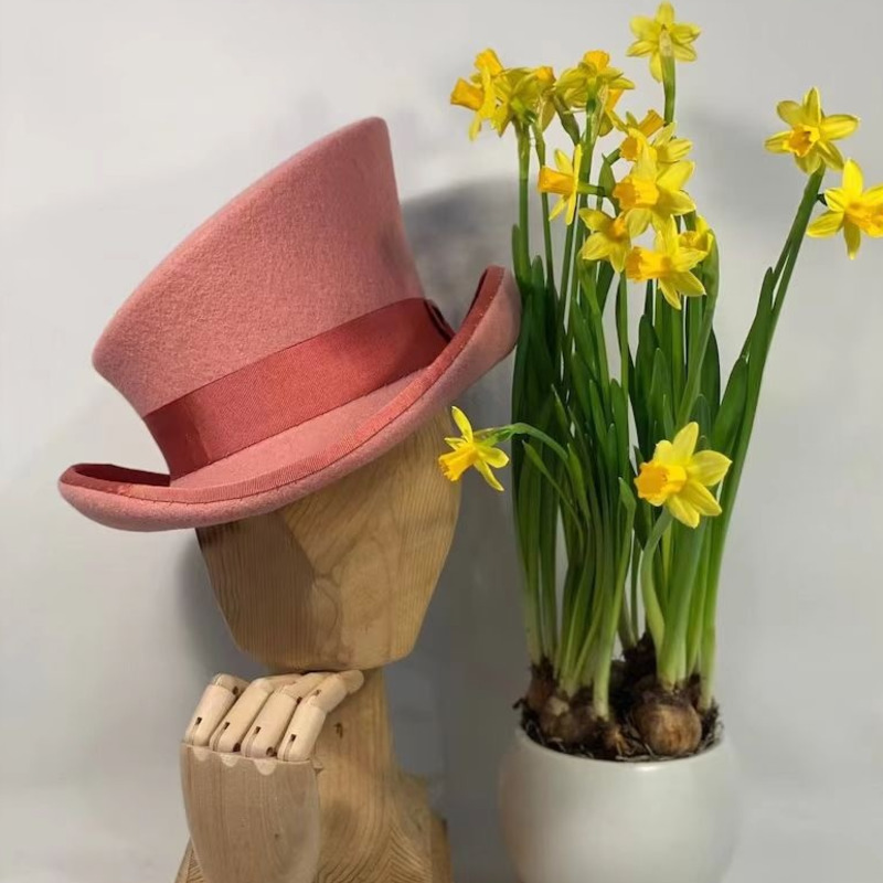 Wool Felt Top Hat Blue Ribbon  - Fedora Hat Wool 评论和价格