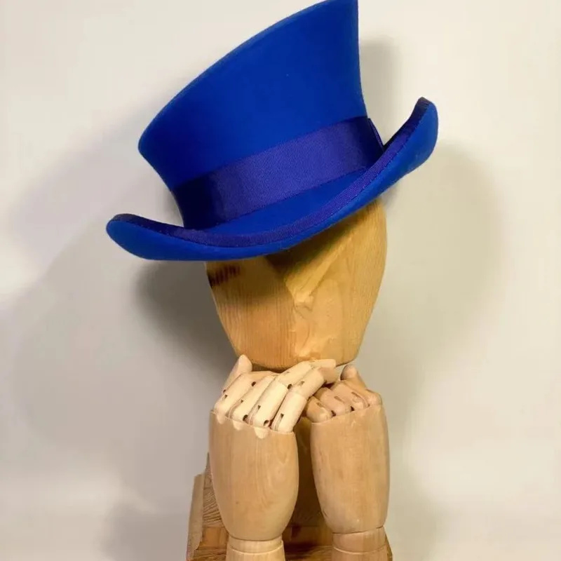 Wool Felt Top Hat Blue Ribbon  - Fedora Hat Wool 评论和价格